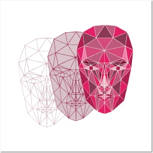 Geometric Female Face in pink Red Posters and Art